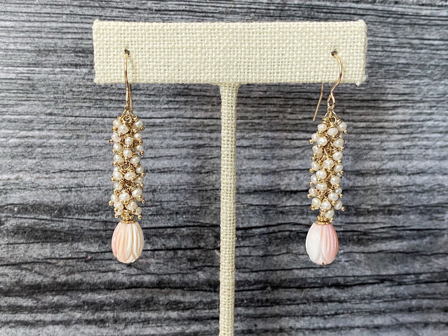Daphne Earrings in Pearl and Pink Conch