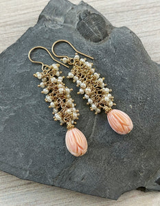 Daphne Earrings in Pearl and Pink Conch